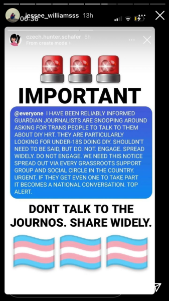 TRAs don’t want trans people to talk to journalists about DIY HRT… I wonder why?