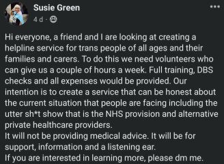 Susie Green is launching a new trans Helpline