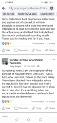 Judy Singer, who coined the term Neurodiversity, posting in a GC group on FB
