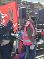 PCS - civil service union - and Unite - protest against women's rights event in Edinburgh