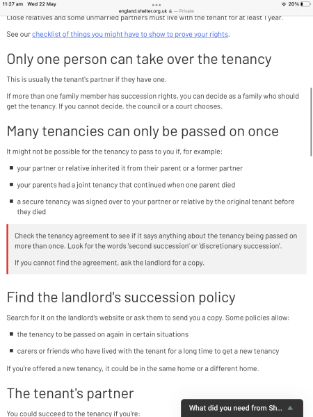 To want my daughter to inherit my council tenancy?