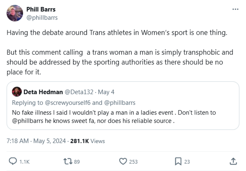 Deta Hedman forfeits darts Open in protest at competing against trans-identifying male