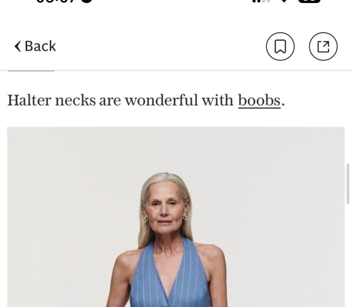“Halter necks are wonderful with boobs”