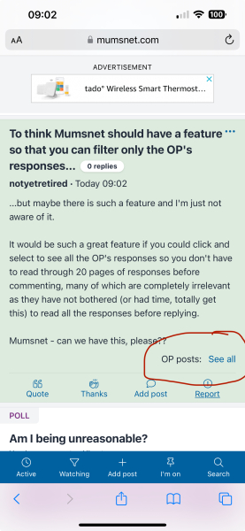 To think Mumsnet should have a feature so that you can filter only the OP's responses...