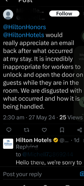 Sister just had some guy walk into her hotel room.