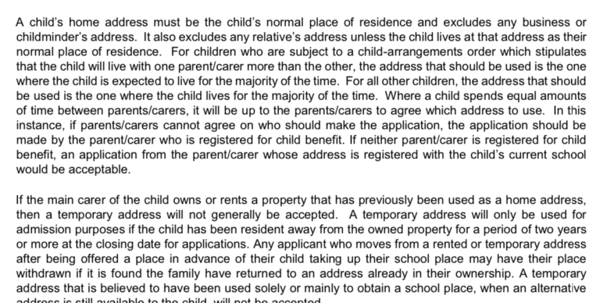 To be annoyed a friend lied about their address on a school application to get into an oversubscribed school