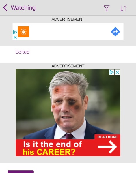 Fake political propaganda banner adverts on the app
