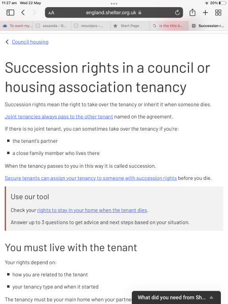 To want my daughter to inherit my council tenancy?
