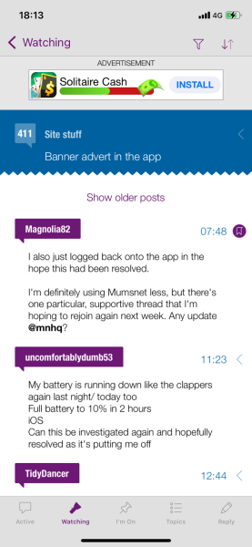 Banner advert in the app