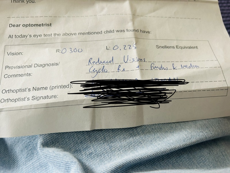Any opticians on here? Been referred to opticians by school sight test