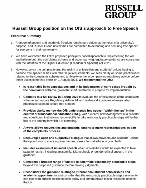 Russell Group statement says Gender Critical Speech unlawful  then backtrack