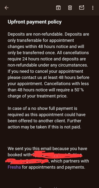 Being charged £150 for changing my mind about a procedure