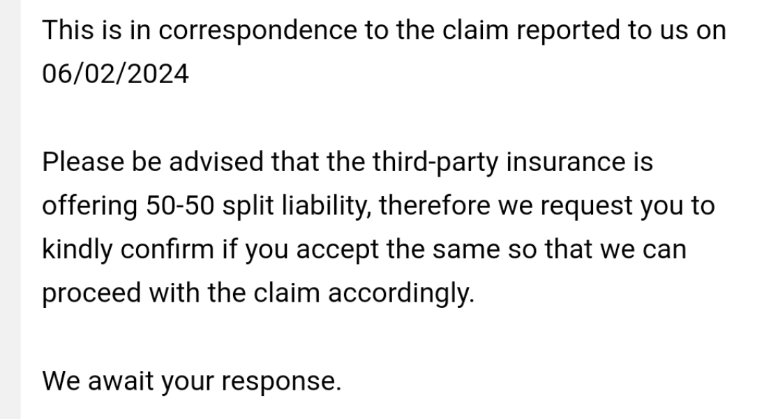 Should my insurer give me more information before I agree to 50/50 settlement?