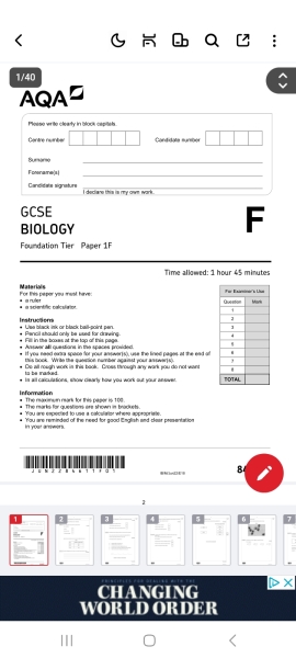 Given incorrect GCSE AQA BIOLOGY exam paper