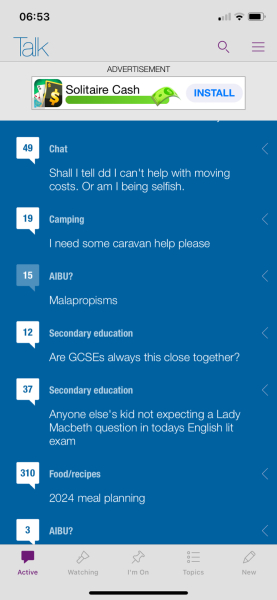 Banner advert in the app