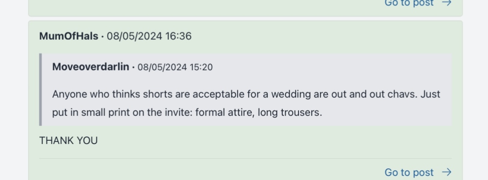 No shorts at my wedding