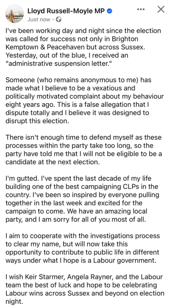 KJK is standing against Lloyd Russell-Mole in the General Election