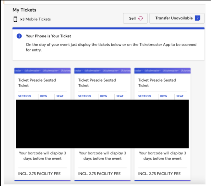 Taylor Swift tickets sent via ticketmaster