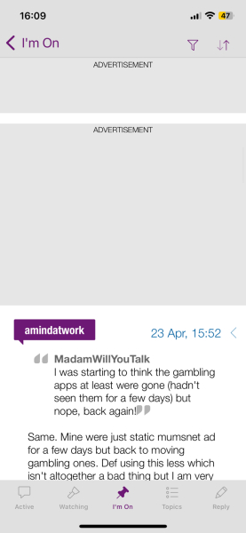 Banner advert in the app