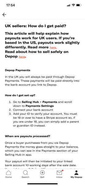 Depop ok using bank account?