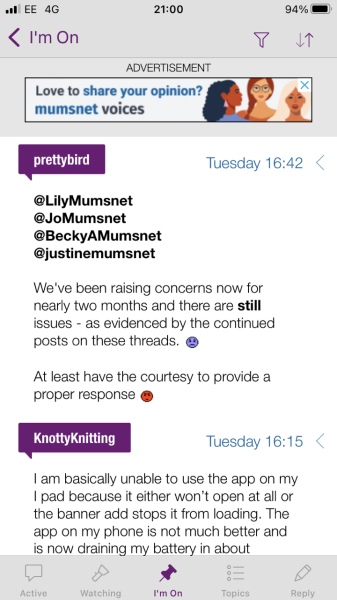 Banner advert in the app