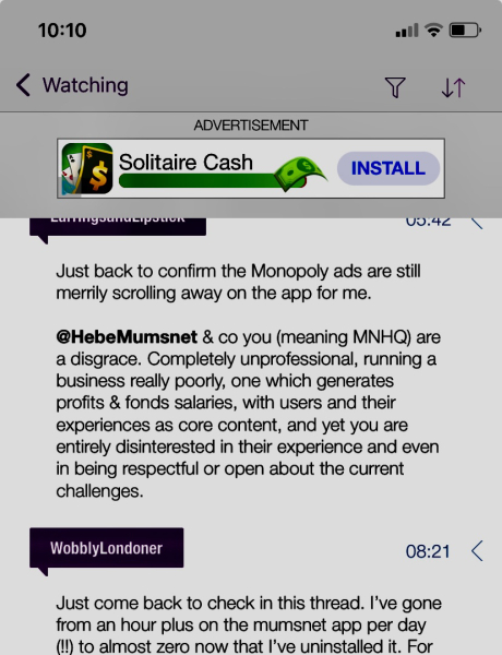 Banner advert in the app