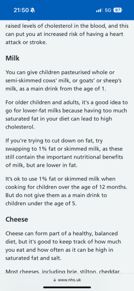 Full fat milk and toddler