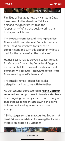 Hamas had offered on October 9 or 10 to release all the civilian hostages in exchange for the IDF not entering the Strip, but the government rejected the offer