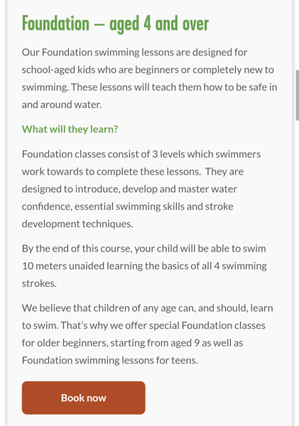 How long to move from Red Hats in swimming?