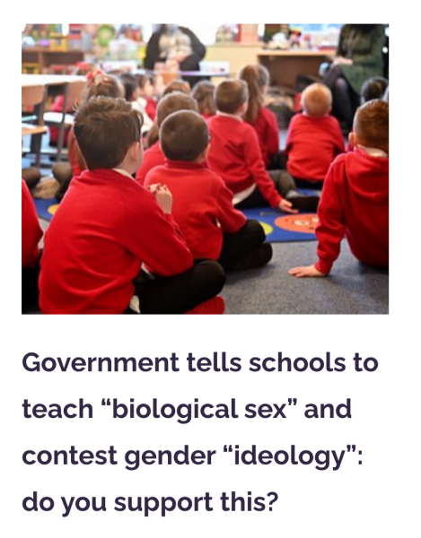 Government tells schools to teach “biological sex” and contest gender “ideology”: do you support this? YouGov Daily survey