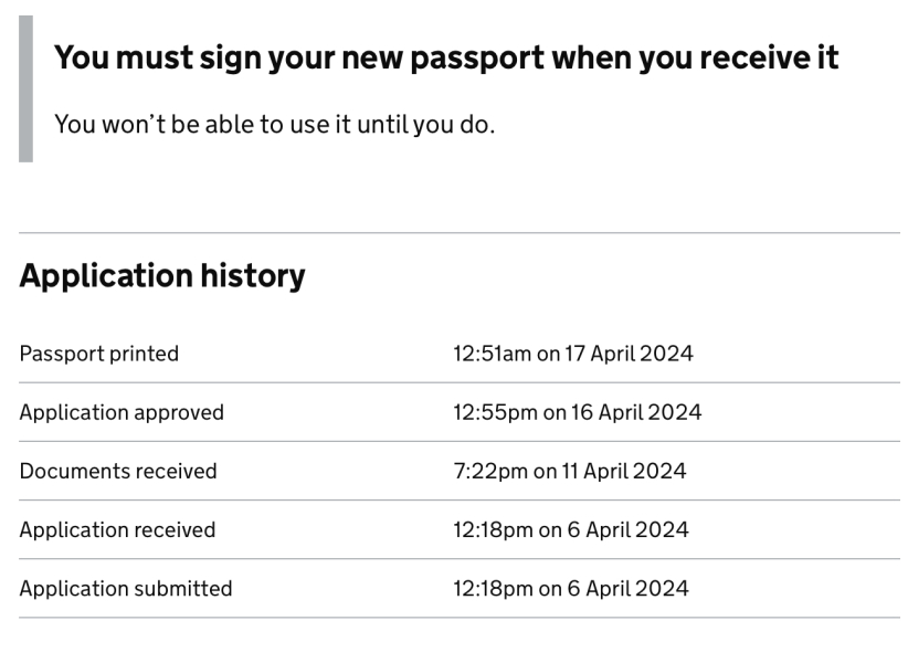 'Documents received': How long until I recieve the passport?
