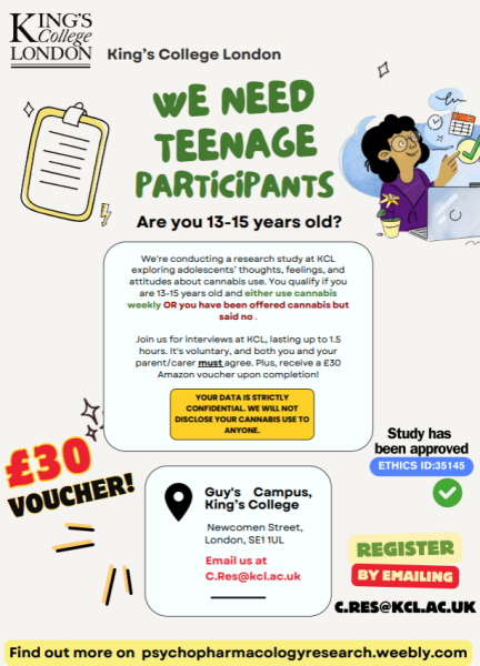 £30 Amazon Voucher - Teens Needed for King's College Study on Cannabis Use