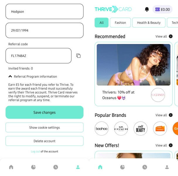 Thrive Cashback for under 30s £5 FREE Plus get £5 for each referral