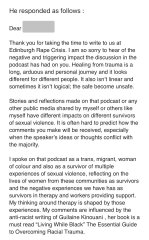 To think that the CEO of Edinburgh Rape Crisis should be fired?
