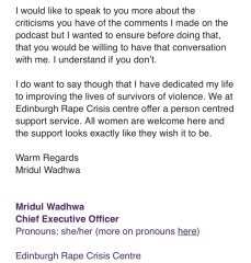 To think that the CEO of Edinburgh Rape Crisis should be fired?
