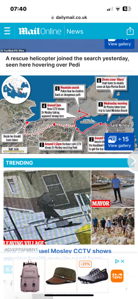 Thread 3 - Michael Mosley missing after disappearing on holiday walk