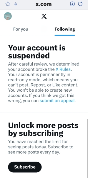 I've been terfed off X.com/Twitter