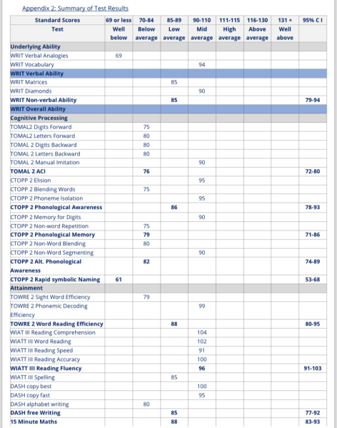 Dyslexia test - results help