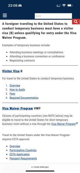 AIBU ESTA and entry to US?