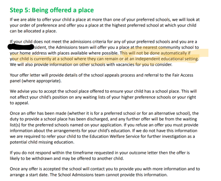 Request a state school place if you want it or not