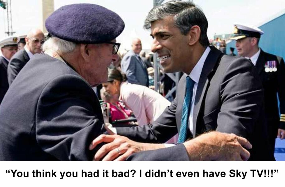 Sunak leaving D Day ceremony for a TV Interview