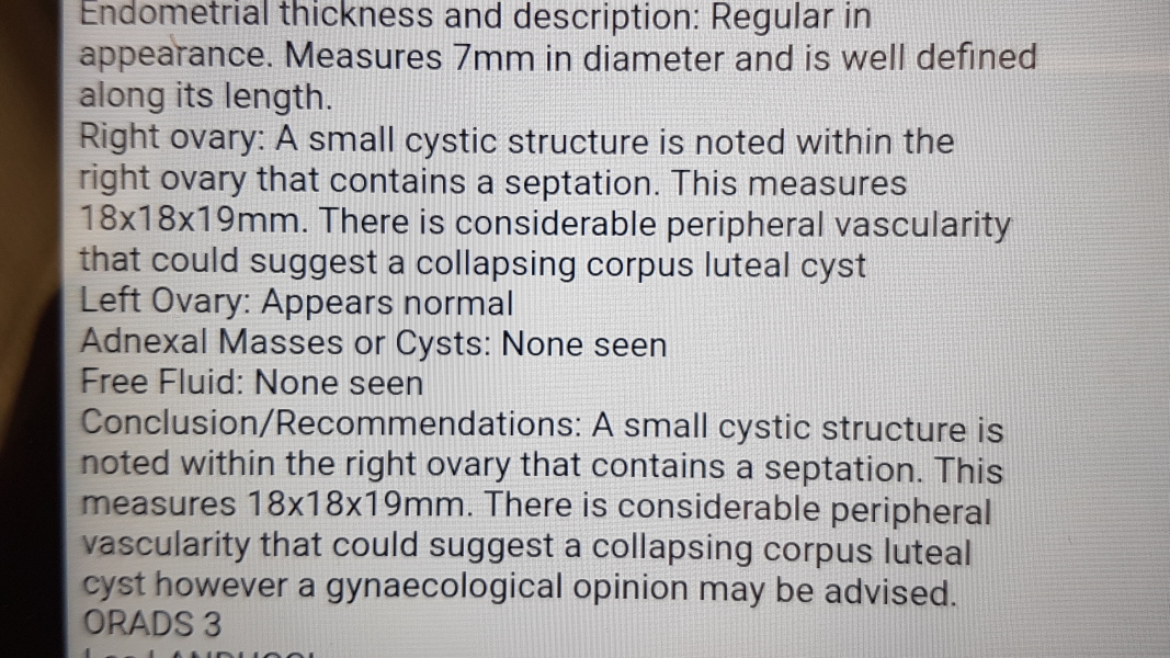 Corpus luteum cysts with a septation