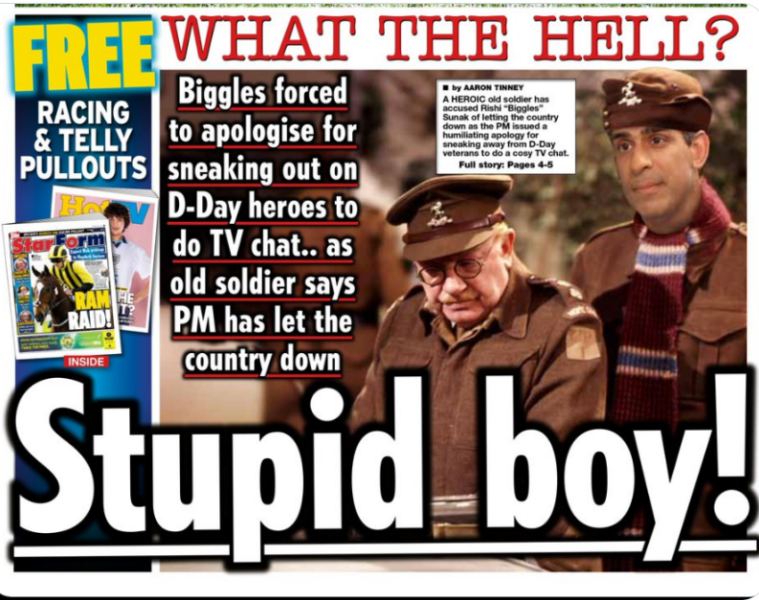 Sunak leaving D Day ceremony for a TV Interview