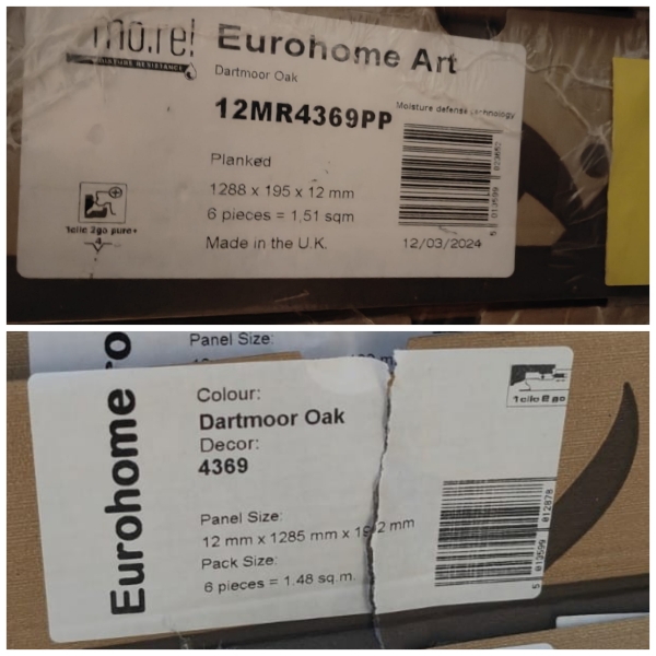 Ordered 12 packs of laminate flooring and 5 have a yellow sticker and don't fit?