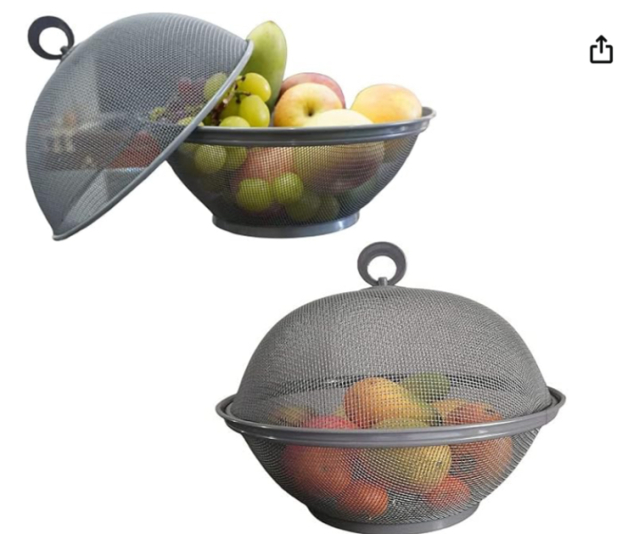 What do people use to cover food from flies, which isn't clingfilm and doesnt take up much storage space?