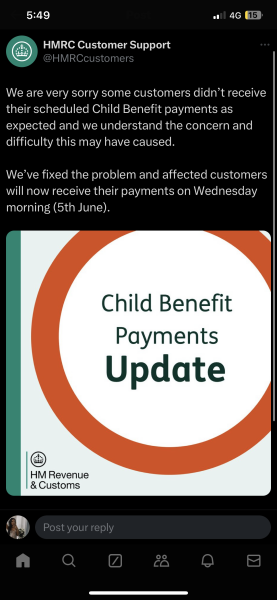 No child benefit payment