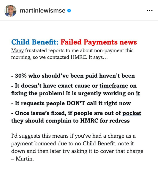 No child benefit payment