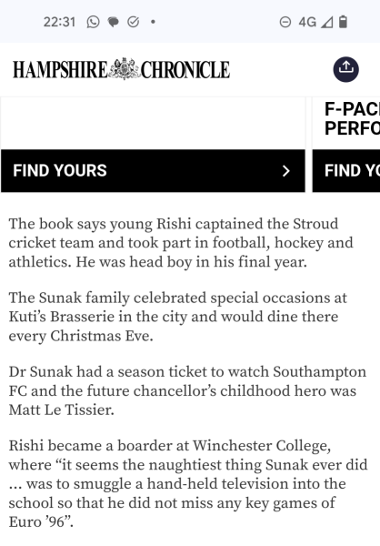 Rishi Sunak went without Sky TV so his parents could send him to private school