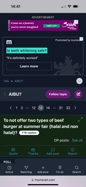 To not offer two types of beef burger at summer fair (halal and non halal)?