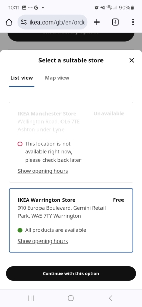 IKEA Manchester not available for click and collect?